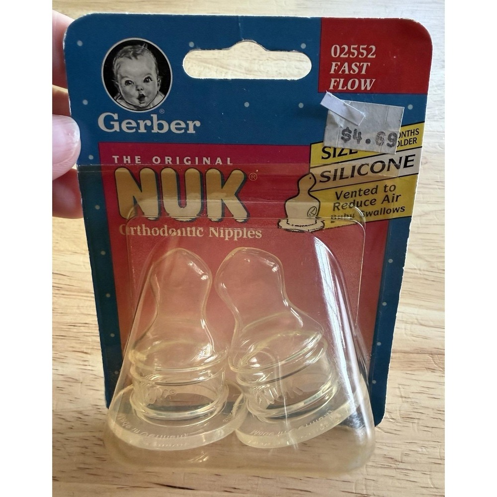 1997 Gerber Nuk 2 Pack Sz 2 Orthodontic Silicone Fast Flow Bottle Nipples 02552